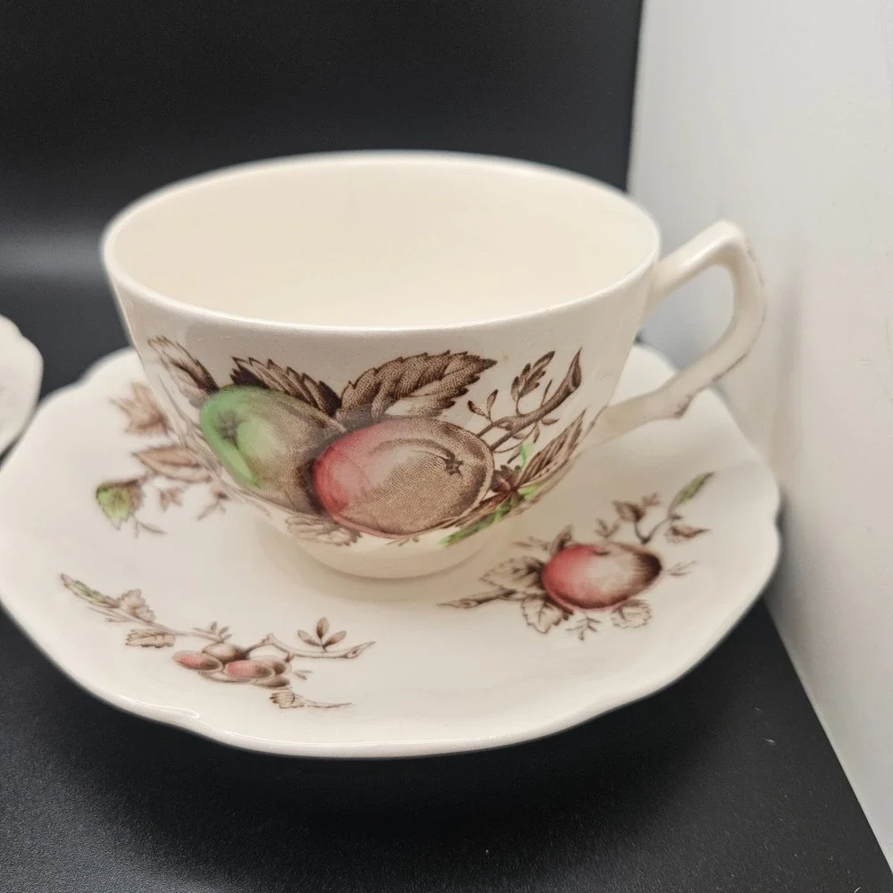 Vintage Johnson Bros Harvest Time England 2 Cup & Saucer Sets Fruit Crazing